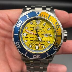 Invicta Pro Diver Wave 47844 Scuba Yellow Dial Blue Bezel Steel Aluminum Watch